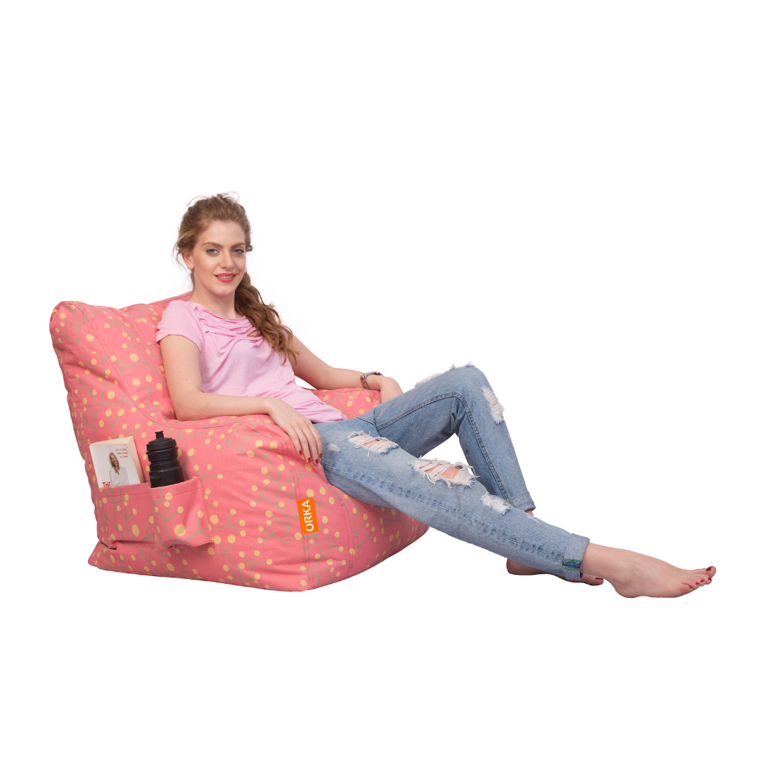 Can bean bags Digital Printed XXXL Arm Bean Chair With Footstool (Pink)